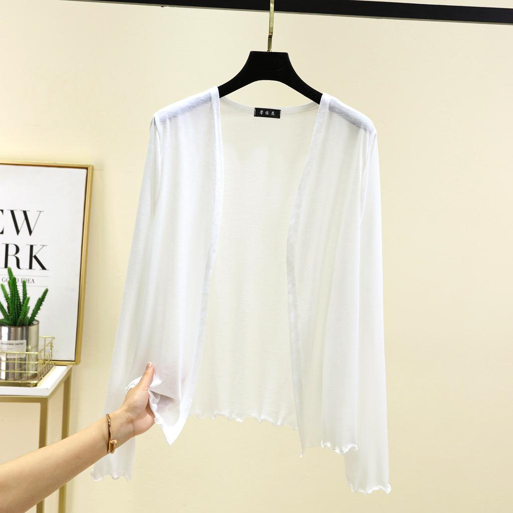 Летний женский короткий кардиган с оборками, накидка с длинным рукавом, защита от солнца, свободный крой, легкая накидка для кондиционера