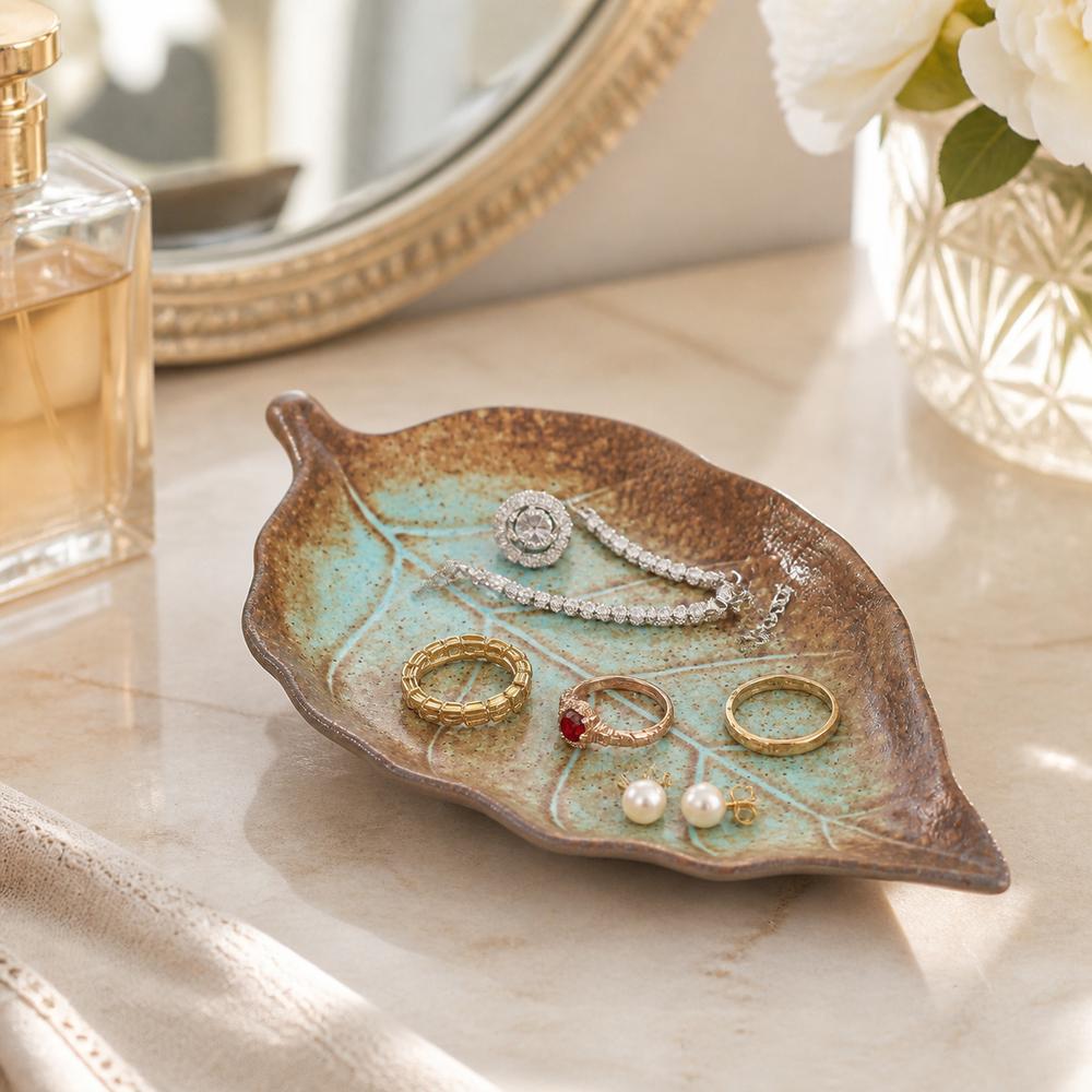 Embossed Leaf Veins Jewelry Dish Maple Leaf Shape Ring Dish Gifts Ceramic Jewelry Tray Home Decor