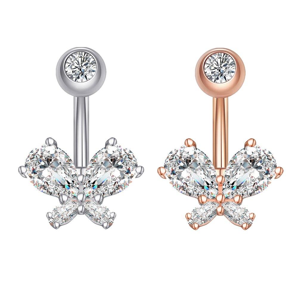 Кольца для пупка из стали 316L в форме бабочки, в форме сердца, снежинка, циркон, кольцо для пирсинга пупка, женское кольцо для пирсинга живота, ювелирные изделия