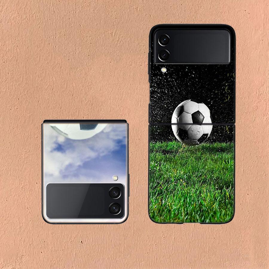 Football Soccer Ball Design For Samsung Galaxy Z Flip 5 4 3 Case Shockproof Hard Cover Phone Z Flip 6 7 5G Z Flip 5 4 5G TPU P