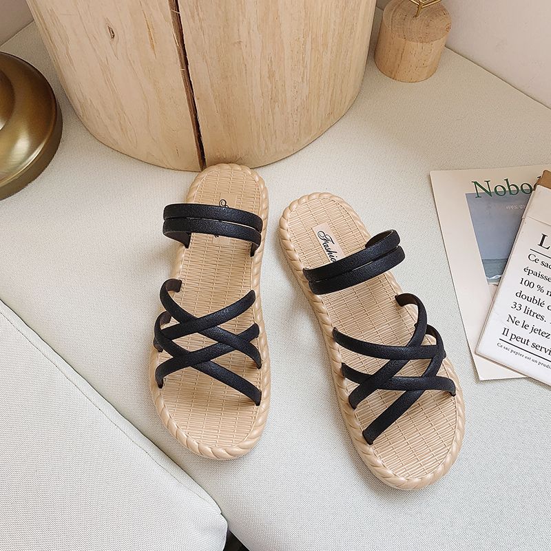 Сандалии женские для верхней одежды, корейская версия на плоской подошве, красные римские сандалии в сетку, пляжные женские пляжные сандалии на толстой подошве