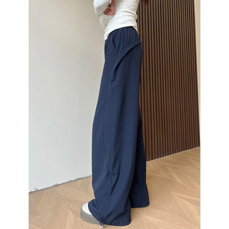 Quick-drying Work Pants for Women's Summer Thin New High Waist Draping Straight-leg Retro Casual Wide-leg Sports Pants