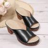 2025 Summer New Fashion High Heel Thick Heel Fish Mouth One-word Drag Women, European and American Large Size Thick Heel Cool Slippers Women