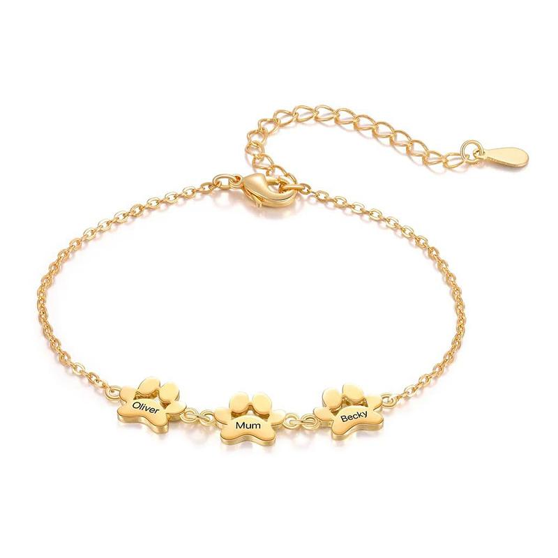 Personalized Pet Paw 1-5 Names Bracelet Adjustable Name Bracelet Dog Cat Paw Bracelet Memorial Jewelry Gift for Pet Lovers