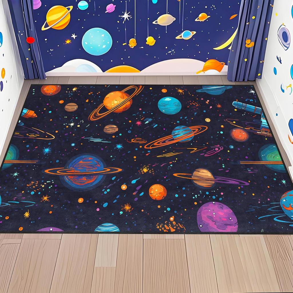 Космический ковер-галактика для детской комнаты, игровой ковер «Солнечная система», нескользящий коврик для пола на тему Вселенной для мальчиков и девочек
