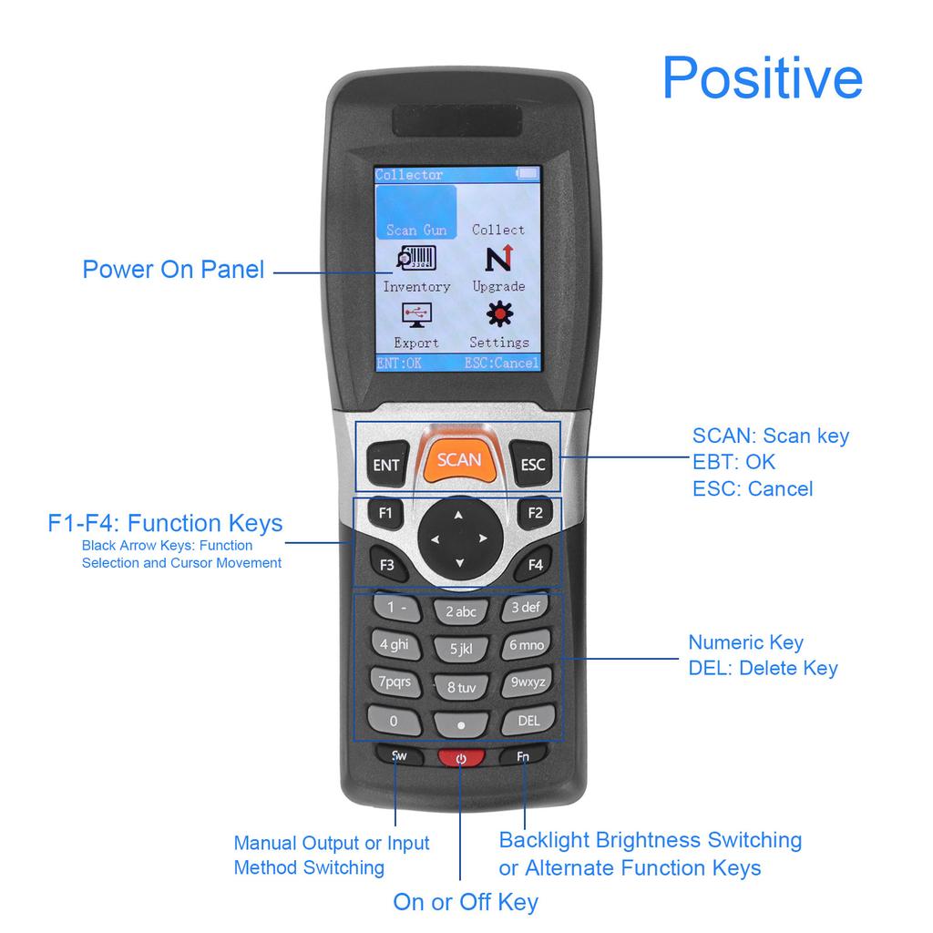 Bar Inventory Scanner Wireless Barcode Scanner 1D 2.4GHZ 2.2 Inch Color Screen Portable Inventory Scanner