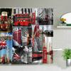 London Big Ben Shower Curtain European Style Red Tram Telephone Hall Scenery Old Newspaper Bath Screen Bathroom Curtain Box