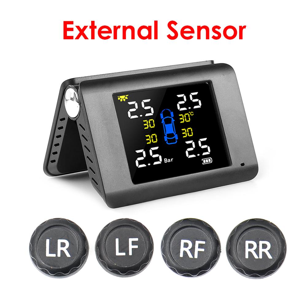 НОВАЯ Солнечная система мониторинга давления в шинах TPMS с 4 датчиками, ЖК-дисплей, отображение в реальном времени, Автоматическая система сигнализации давления в шинах автомобиля