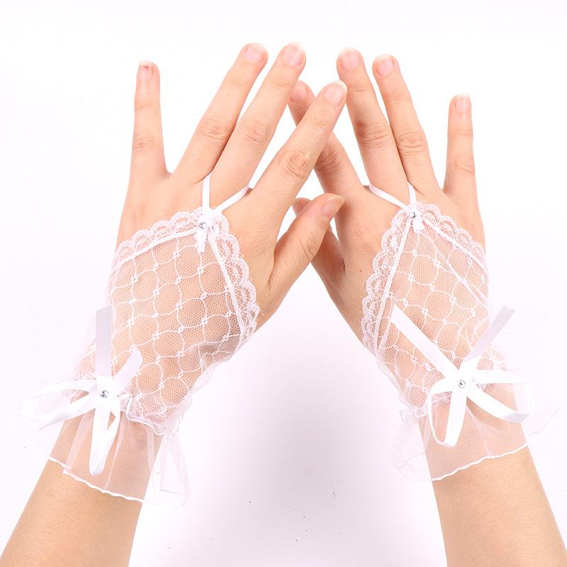 Gothic Short Black Gloves Female Harajuku Lace Bridal Wedding Halloween Lolita Dress Net Gauze Bow Hand Sleeve Fishnet Gloves
