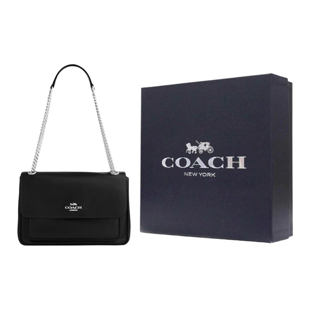 Coach Элоди 29 Серебряный Логотип Кожаная Сумка на Плечо Crossbody Большая Женская Сумка Черная CCF09-SVBK