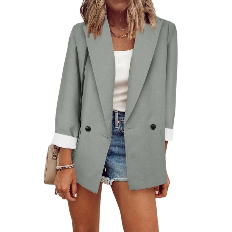 Autumn Winter Women Blazer Top Office Lady Elegant Fashion Long Sleeve Lapel Collar Button Loose Suit Coat Jacket Outwear