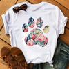 Fashion Kawaii Flower Dog Footprint Graphic Print Women's T-Shirt 90S Summer Loose Short Sleeve Round Neck Female Tops