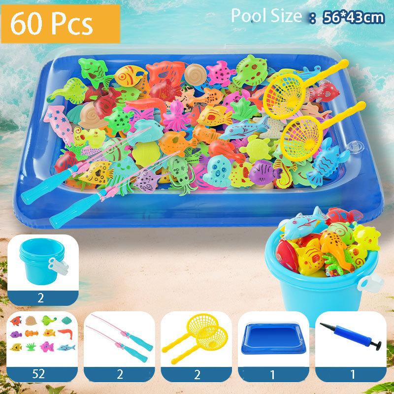 Магнитные игрушки для рыбалки в бассейне, 60 шт., игрушка для ванны с водяным столиком и удочкой, плавающая рыба, подарки для малышей от 3 лет и игрушки на открытом воздухе