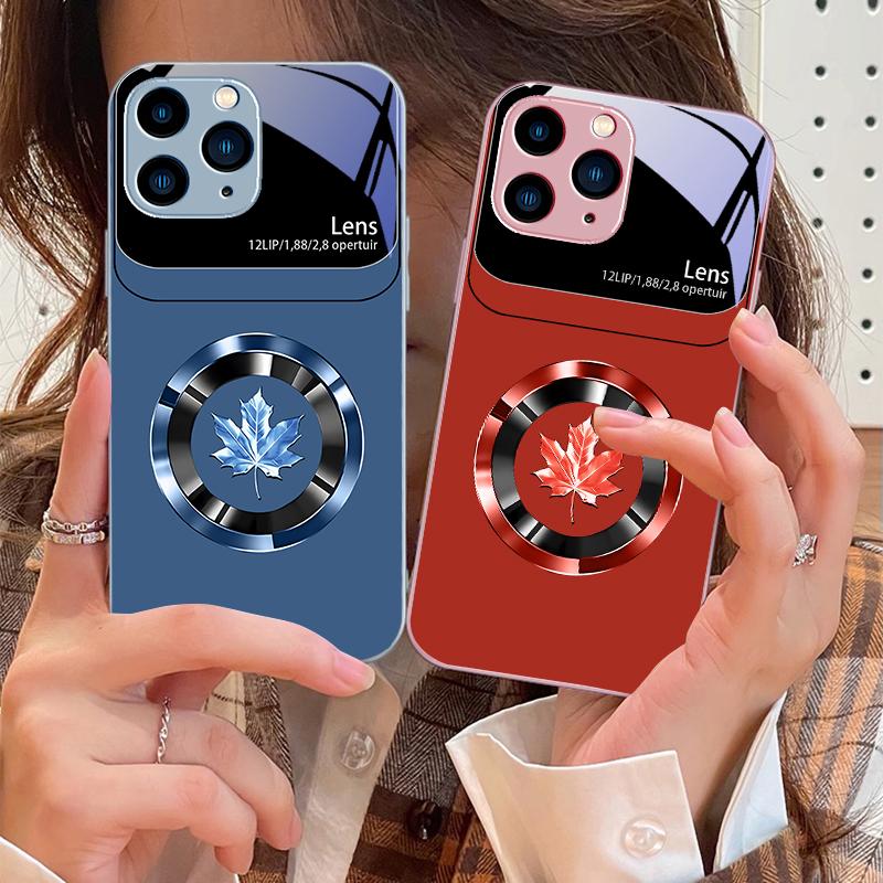 Круглый кленовый лист для iPhone 16 Pro Max 15 Pro 14 13 12 Mini 11 XS Max XR 7 8 Plu SE 2022 Чехол для телефона из закаленного стекла
