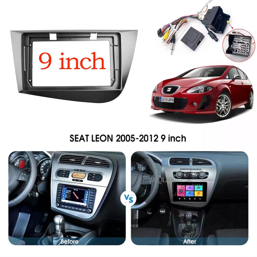 9inch Face Frame For Seat Leon 2005-2012 2 Din Car Radio GPS Stereo Center Control Dashboard Fascia Stereo Panel Dash Kit