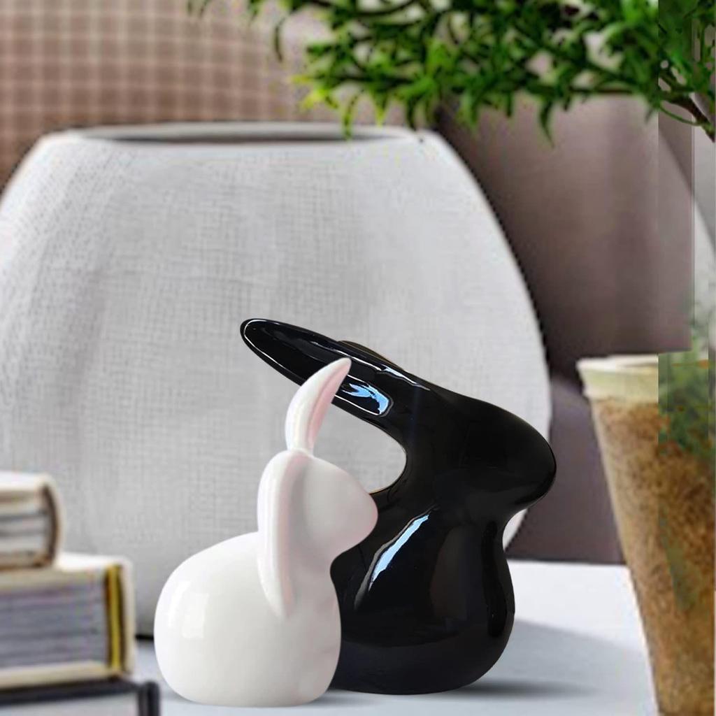 Home Décor Ceramic Rabbit Figurines (Set of 2, Black and White)