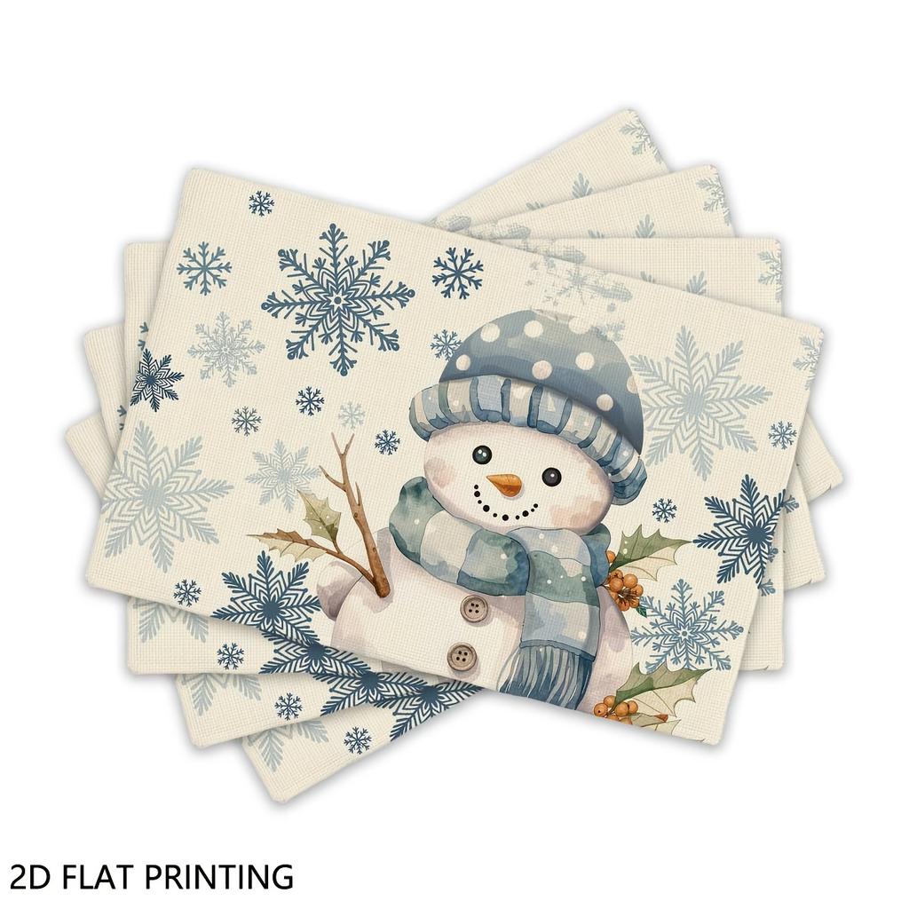 4pcs/6pcs, Christmas Blue Watercolor Snowman Table Mats, Suitable for Home Kitchen Restaurant Decor, Holiday Party Table Decoration, Cafe Hotel Tablec