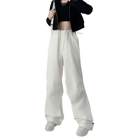 Женские брюки-карго с эластичной высокой талией, регулируемые на шнурке, длинные брюки, однотонные, широкие повседневные брюки для повседневной носки