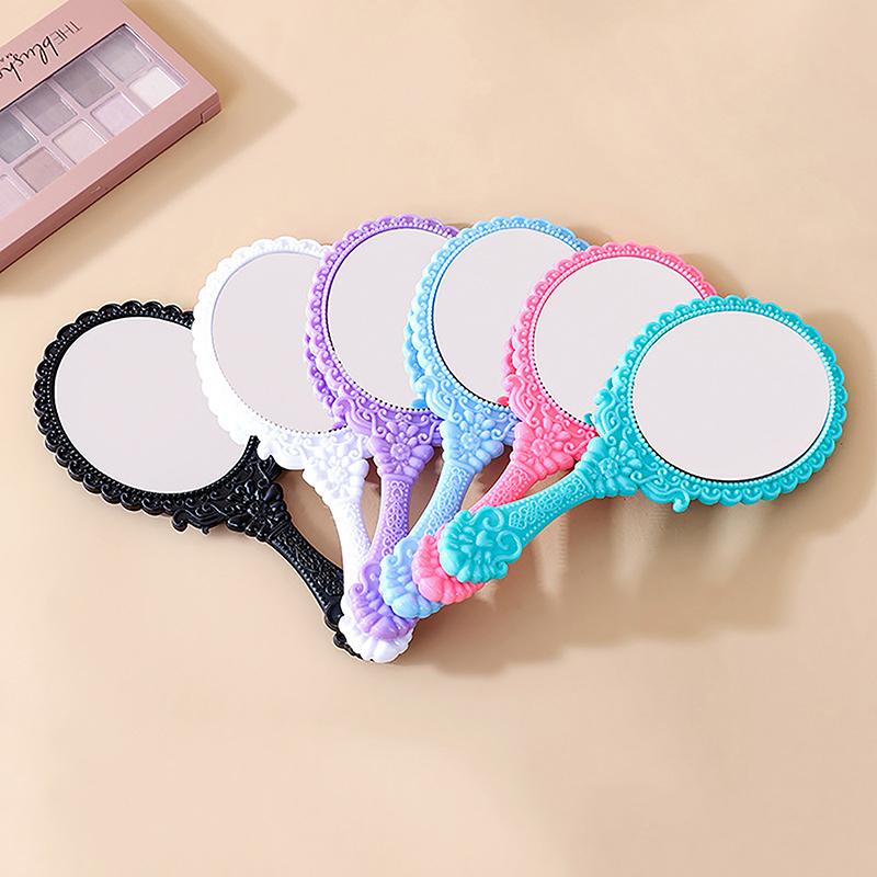 1Pc Handle Cosmetic Compact Mirror For Women Vintage Carved Handheld Vanity Mirror Spa Salon Makeup Hand Mirror