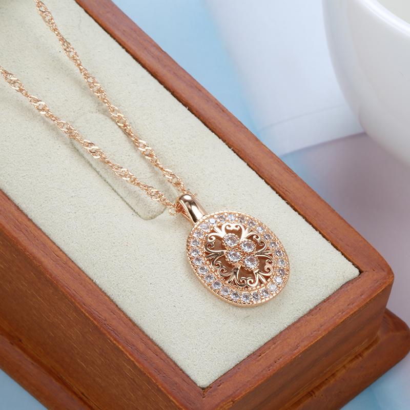 Wbmqda полый кулон и ожерелье с этническим узором для женщин, розовое золото 585 пробы с белым натуральным цирконом, изысканные роскошные ювелирные изделия
