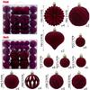 48PCS Plastic Flocked Christmas Ball 7 Colors Suspensable Christmas Tree Balls 4/6/8cm Xmas Baubles Home