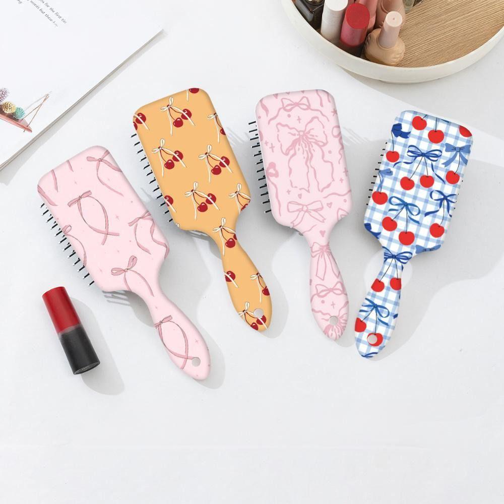 Bowknot Cherry Pattern Air Cushion Hair Brush Portable Detangling Brush for Women & Girls