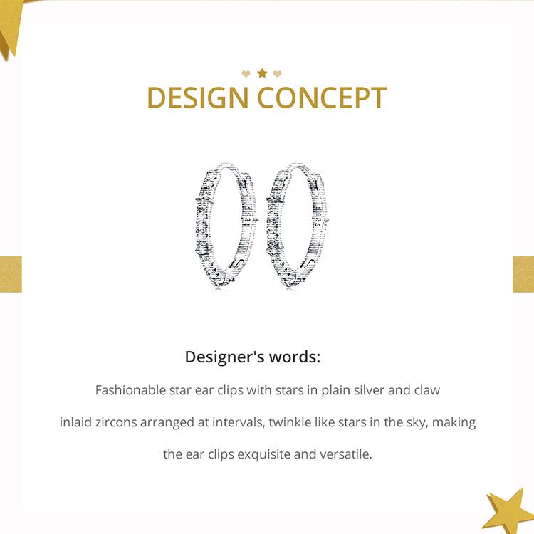 Зажимы для ушей BAMOER из стерлингового серебра 925 пробы со звездами и цирконием для женщин, ювелирные изделия, простые блестящие пряжки для ушей из кубического циркония, подарок