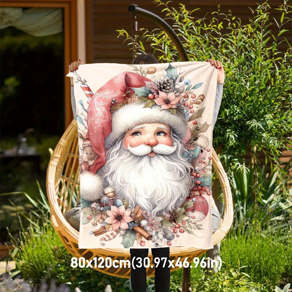 1pc Christmas, Santa Claus Theme Design Flannel Blanket - 3D Printed Soft Warm, All-Season Lightweight Throw for Camping Travel Bed-080703