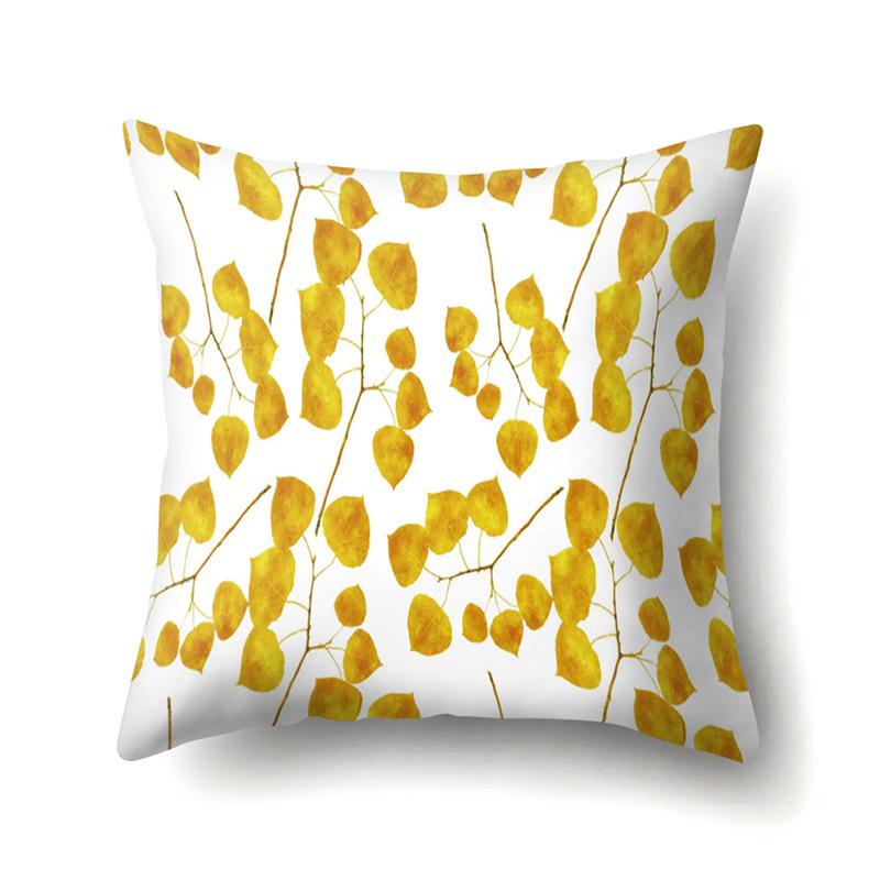 Polyester Pillowcase Ins Style Plant Flowers Nordic Printed Peach Leather Velvet Cushion Cover Sofa Waist Cushion Cover