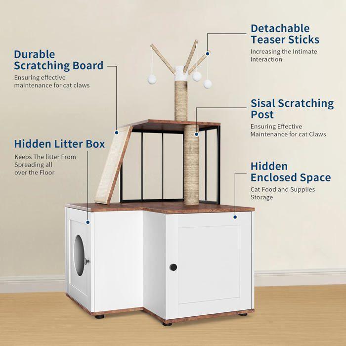 Modern Cat Tree with Litter Box Enclosure, Hammock, Sisal Scratching Posts and Plush Perch
