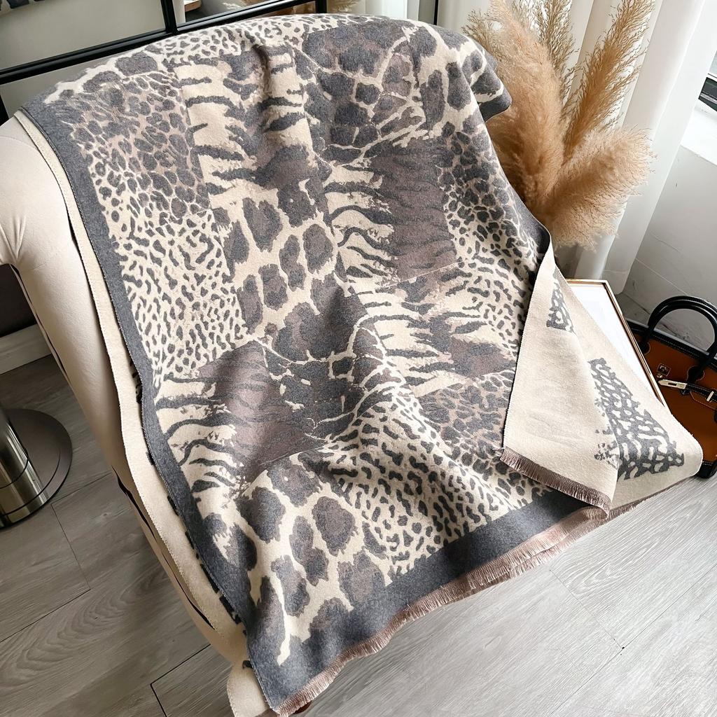 Air-Conditioned Room Shawl Scarf Female Leopard Print Scarf Imitation Cashmere Warm Long Scarf Cape