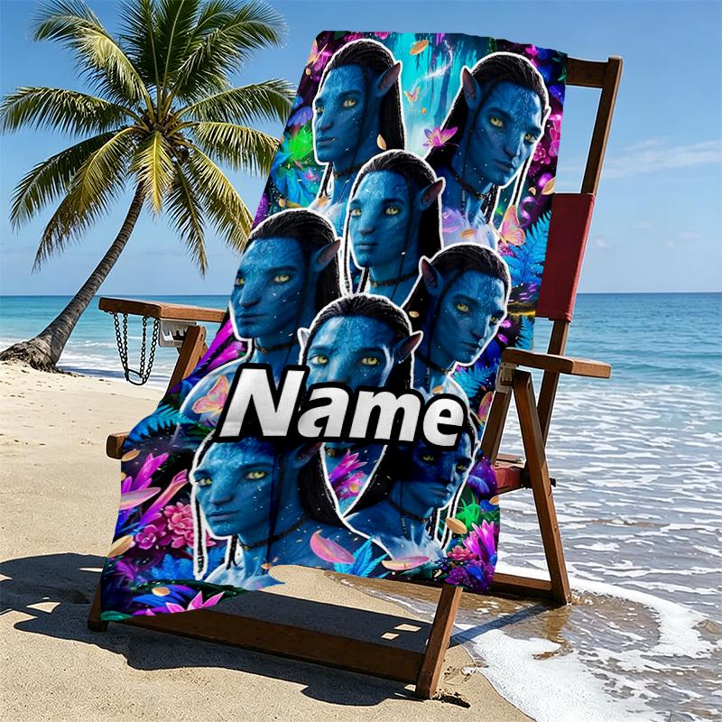 Custom Name Personalized Avatar Print Beach Towel, for Trip Camping Beach Party Home Decor, Birthday Gift for Family & Friends