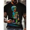 Mens Skull Print Crew Neck T-Shirt - Soft Slight Stretch Polyester Fabric, Machine Washable, Casual Short Sleeve Tee for Outdoor