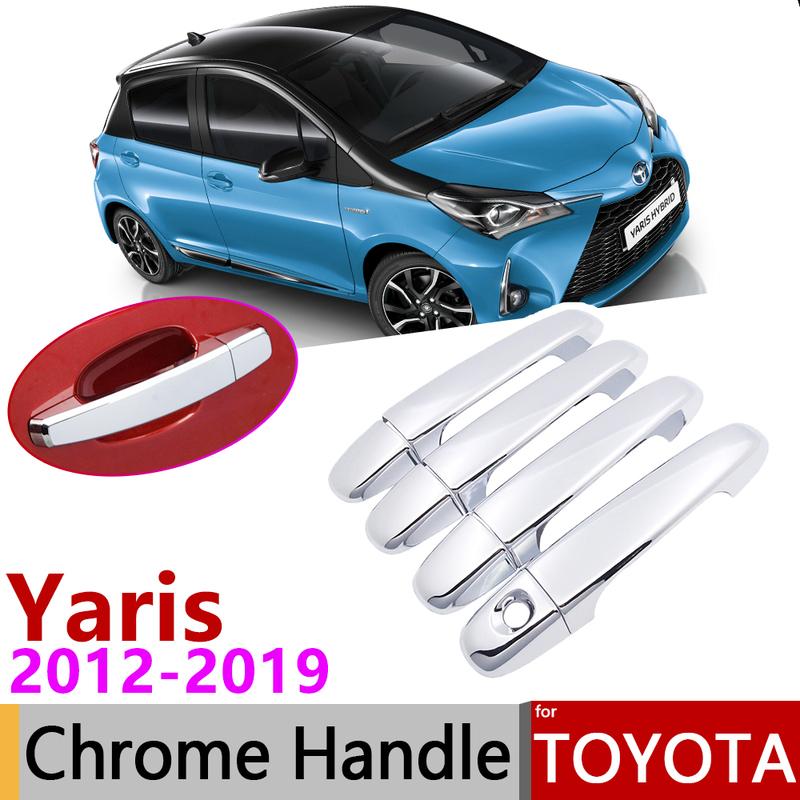 for Toyota Yaris XP130 Vitz 2012~ Chrome Door Handle Cover Car Accessories Stickers Trim Set 2013 2014 2015 2016 2017 2018