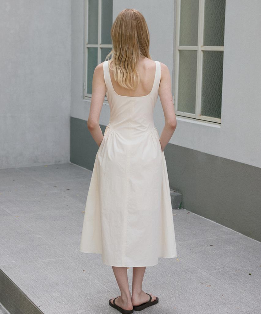 Sigreat Square Neck Flare Dress_Ivory