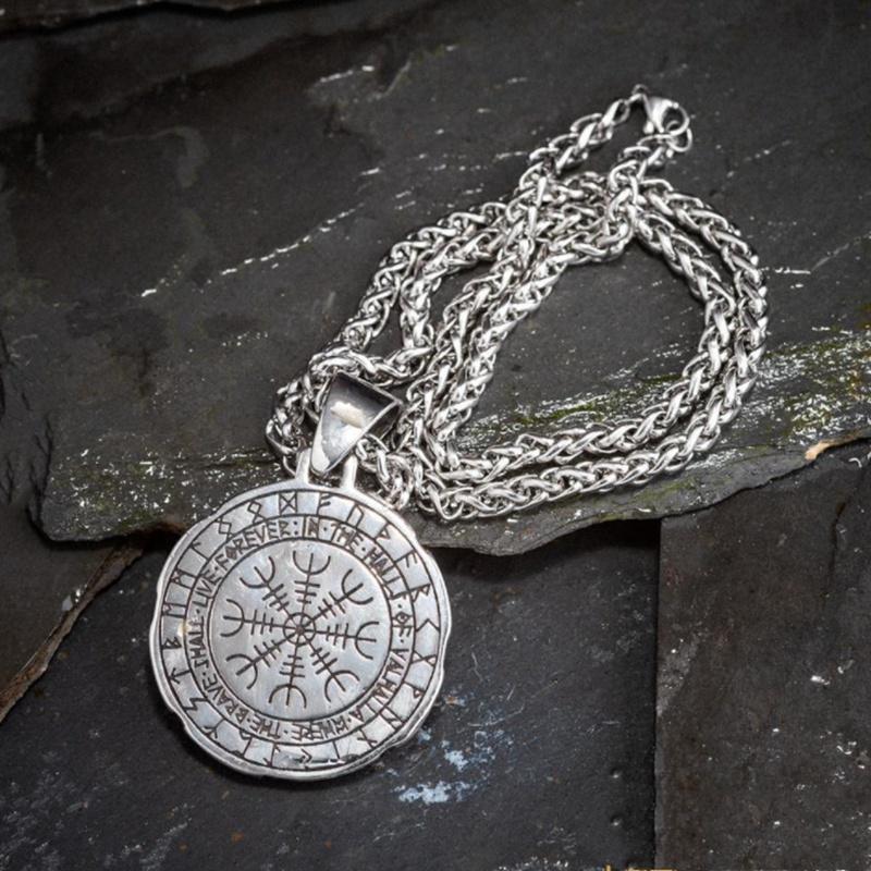 Винтажное мужское ожерелье с подвеской в ​​виде руны викингов Vegov Í Sir Compass 316L, подвеска с компасом викингов, мужской амулет