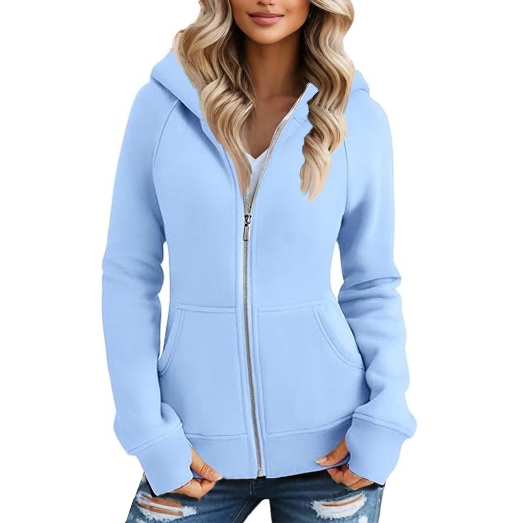 Women's Solid Color Zipper Hoodie And Fleece Hoodie Coat