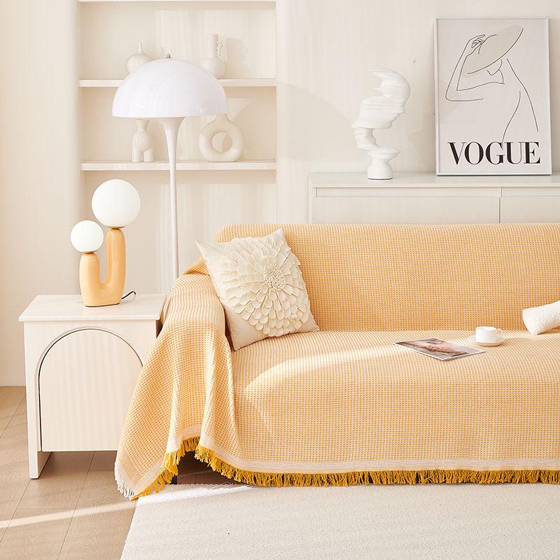 Универсальный чехол на диван из хлопка и льна: Нескользящий, Полное покрытие, Вафельный дизайн для четырех сезонов