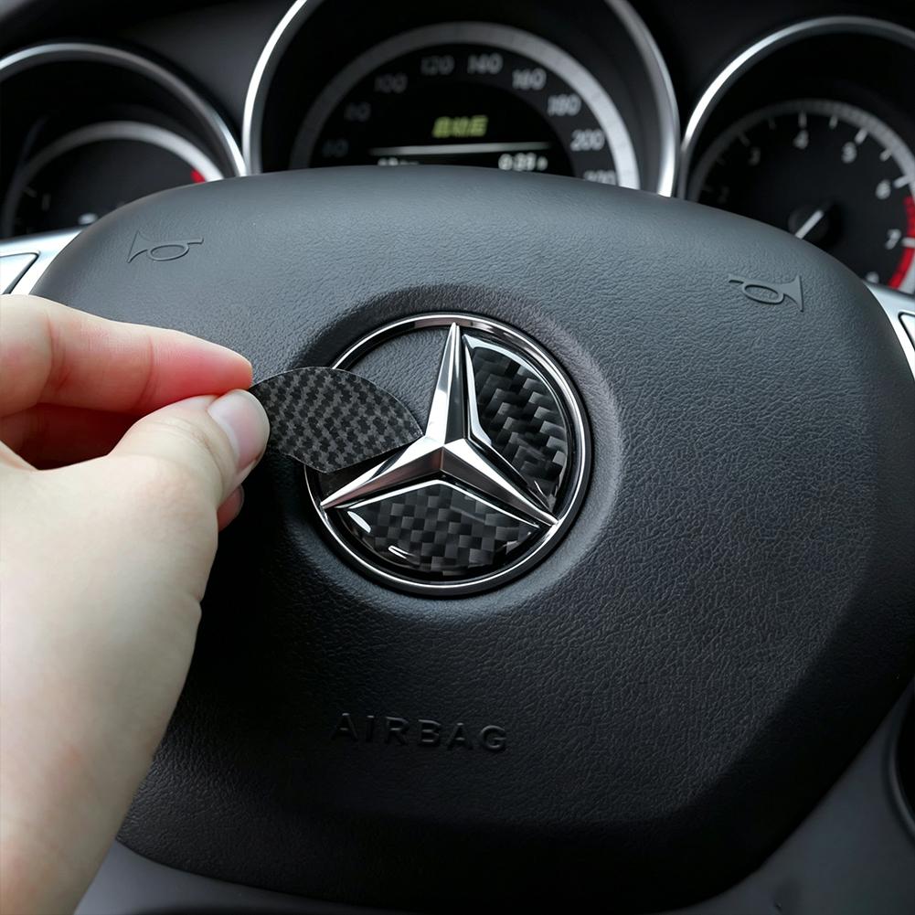 LXT3 Carbon Fiber Steering Wheel Center Logo Decor Sticker Accessories For Mercedes-Benz GLC X253 X254 C-Class W205 W206 A-Class W177