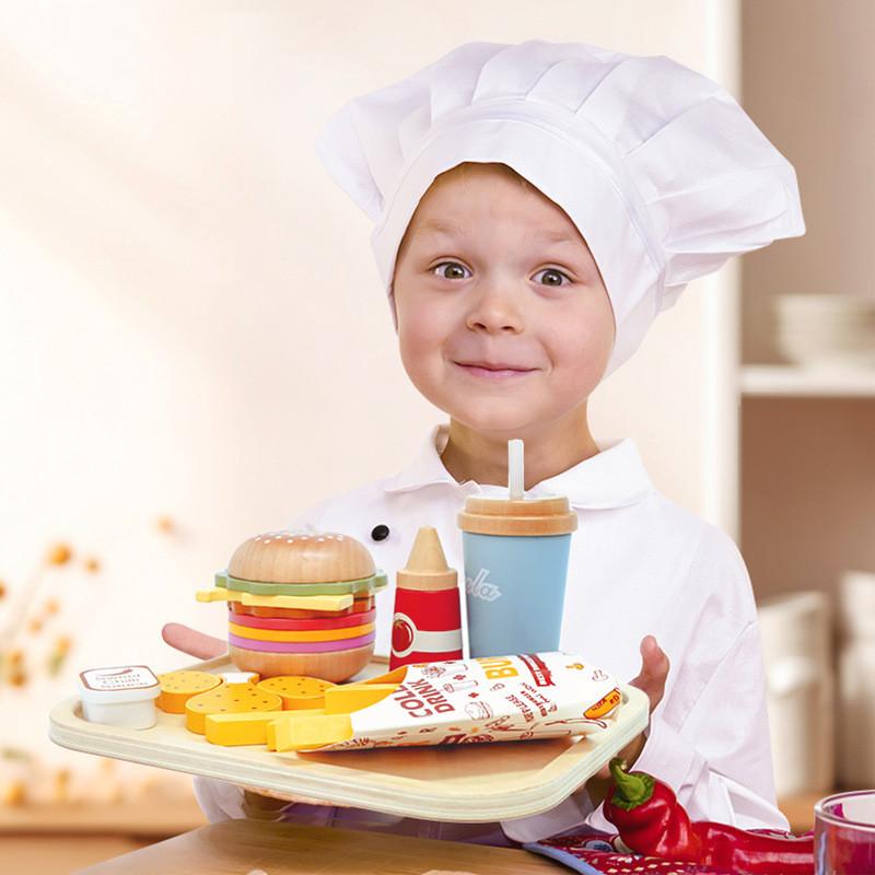 Fun Wooden Simulation Burger French Fries Beverage Kid Toy Set For Early Childhood Learning And Creative Play