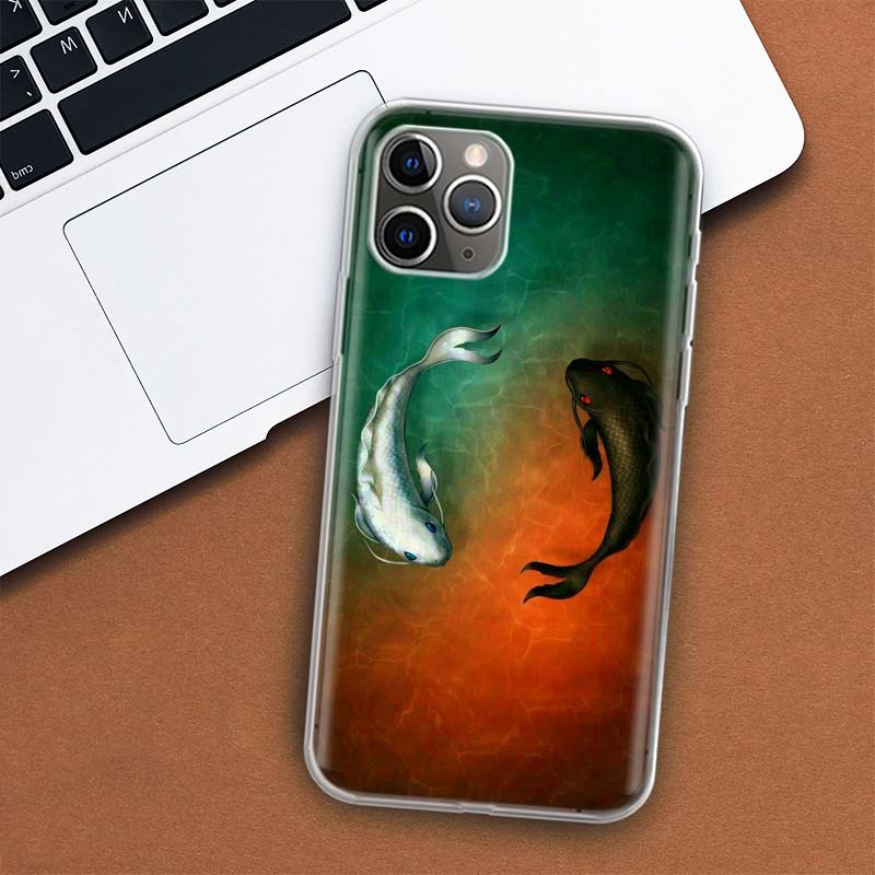 Чехол для телефона с изображением японской рыбы кои Инь-Янь для Apple iPhone 11 12 13 14 Pro 7 XR X XS Max 6 6S 8 Plus + Mini 5 SE с принтом, мягкий чехол