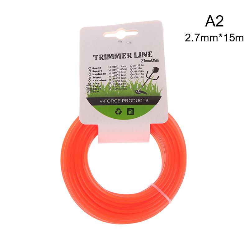 1 шт. 15 м*2,4 мм/2,7 мм/3 мм нейлоновый триммер для кошения травы веревка для кустореза