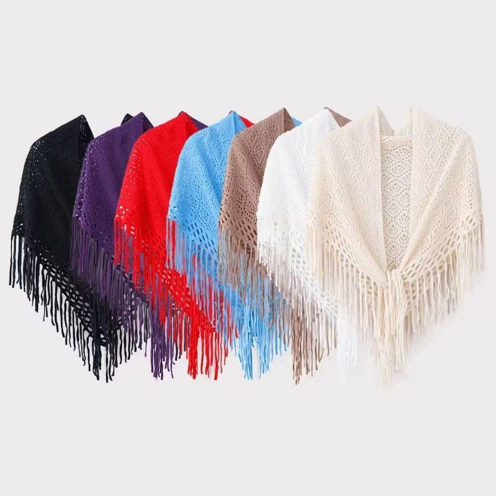 Cloak Knitted Triangle Scarf Cape Fart Curtain Simple Hollow Out Scarves Female