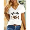 Футболка с принтом леопардового винтажного принта 1984 года для повседневной женской одежды, рубашка с коротким рукавом, стиль дня рождения, модная футболка Harajuku с V-образным вырезом