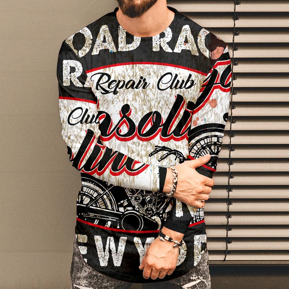 Мужская футболка с длинным рукавом, повседневная, большого размера, с 3D-принтом, модная, с круглым вырезом, снизу и сверху