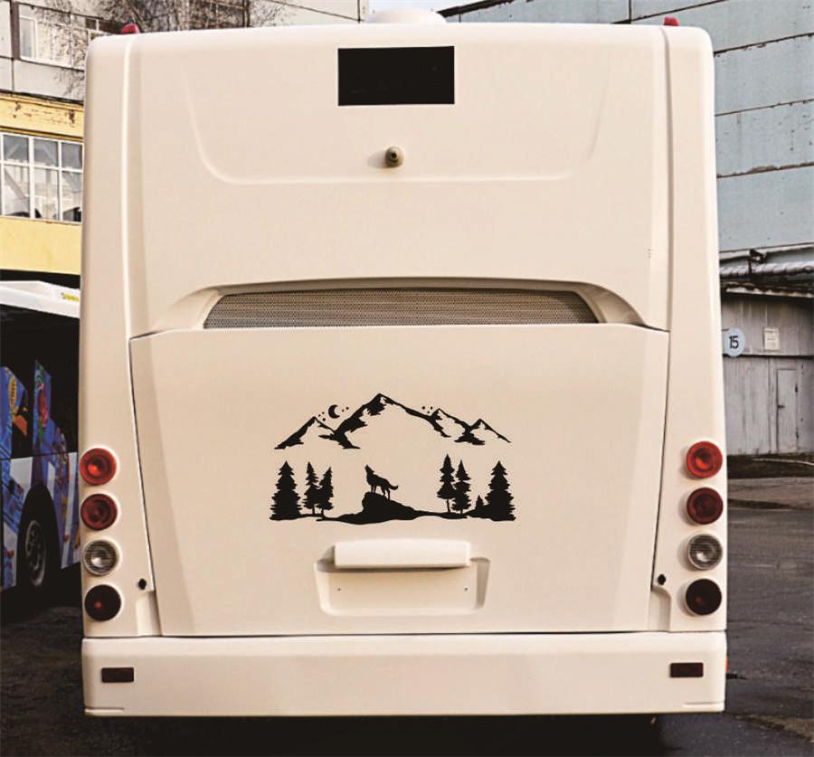 Виниловые наклейки для автомобиля, для внедорожника, дома на колесах, кемпера, внедорожника, воющий волк, украшение автомобиля, горы, лесные животные, лунный свет