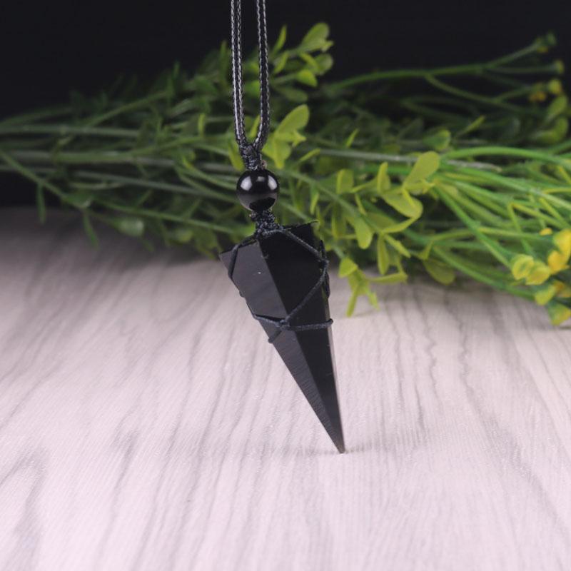 Натуральный обсидиановый камень, кристальная точка, кулон, черный камень, ожерелье, амулет