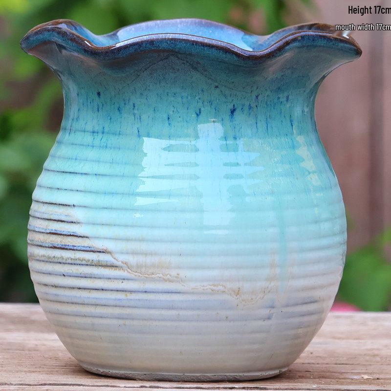 Large Ceramic Terracotta Flower Pot for Balcony and Living Room - Ideal for Succulents, Orchids, Green Radish, and Plants