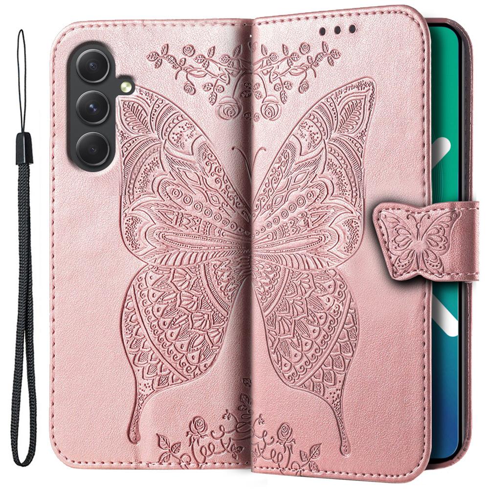 Flip case for Samsung Galaxy A54 5G, Butterfly, rose gold