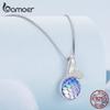 BAMOER 925 Sterling Silver Mermaid Fishtail Pendant Necklace Colorful Fish Scales Neck Chain for Women Fine Jewelry Gift